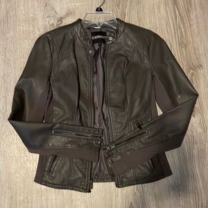 Express Faux-Leather Jacket Gray Size Small